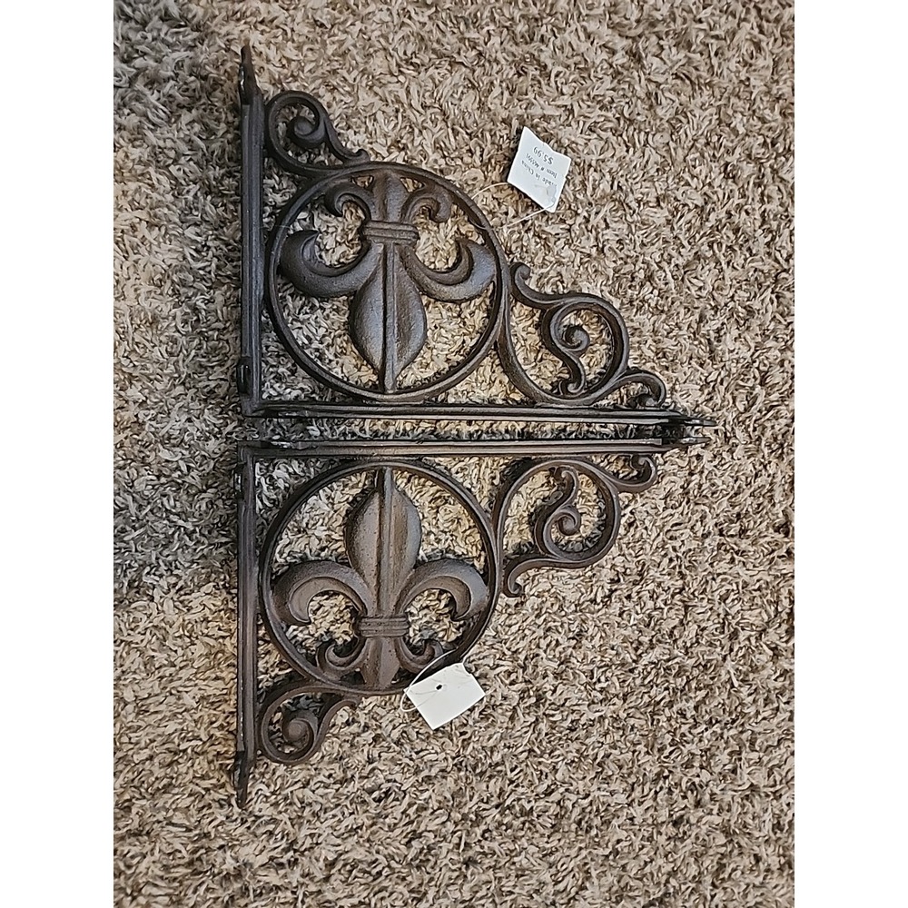2 Fleur De Lis Cast Iron WALL BRACKETS CORNER PLANT HANGERS